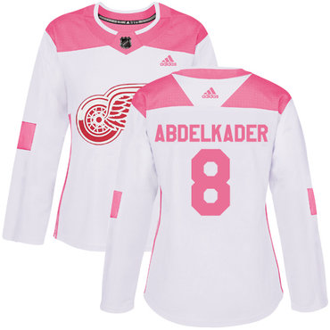 Personalized Women’s Detroit Red Wings #8 Justin Abdelkader White Pink Authentic Fashion Stitched NHL Jersey
