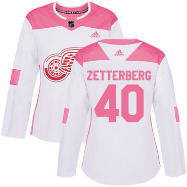 Personalized Women’s Detroit Red Wings #40 Henrik Zetterberg White Pink Authentic Fashion Stitched NHL Jersey