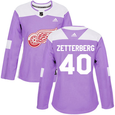 Personalized Women’s Detroit Red Wings #40 Henrik Zetterberg Purple Authentic Fights Cancer Stitched NHL Jersey