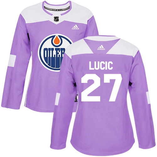 Personalized Women’s Edmonton Oilers #27 Milan Lucic Purple Authentic Fights Cancer Stitched NHL Jersey