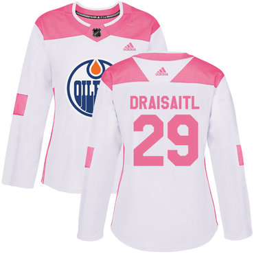 Personalized Women’s Edmonton Oilers #29 Leon Draisaitl White Pink Authentic Fashion Stitched NHL Jersey