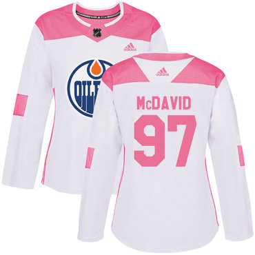 Personalized Women’s Edmonton Oilers #97 Connor McDavid White Pink Authentic Fashion Stitched NHL Jersey