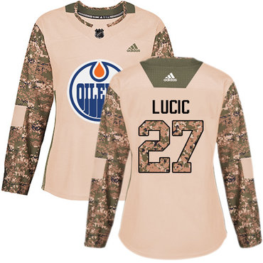 Personalized Women’s Edmonton Oilers #27 Milan Lucic Camo Authentic 2017 Veterans Day Stitched NHL Jersey