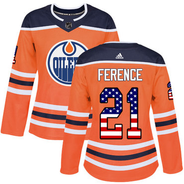 Personalized Women’s Edmonton Oilers #21 Andrew Ference Orange Home Authentic USA Flag Stitched NHL Jersey