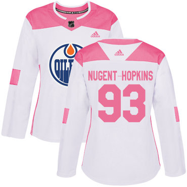 Personalized Women’s Edmonton Oilers #93 Ryan Nugent-Hopkins White Pink Authentic Fashion Stitched NHL Jersey