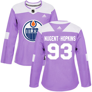 Personalized Women’s Edmonton Oilers #93 Ryan Nugent-Hopkins Purple Authentic Fights Cancer Stitched NHL Jersey