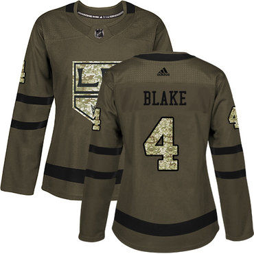 Personalized Women’s Los Angeles Kings #4 Rob Blake Green Salute to Service Stitched NHL Jersey