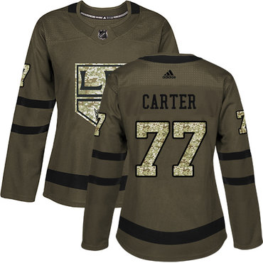 Personalized Women’s Los Angeles Kings #77 Jeff Carter Green Salute to Service Stitched NHL Jersey