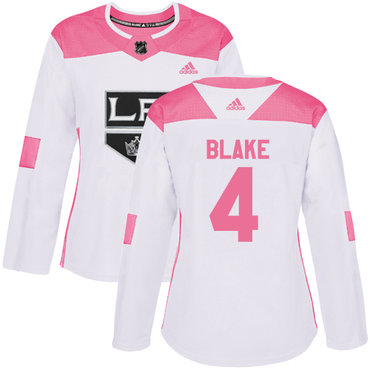 Personalized Women’s Los Angeles Kings #4 Rob Blake White Pink Authentic Fashion Stitched NHL Jersey