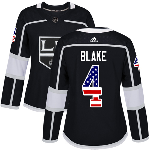 Personalized Women’s Los Angeles Kings #4 Rob Blake Black Home Authentic USA Flag Stitched NHL Jersey