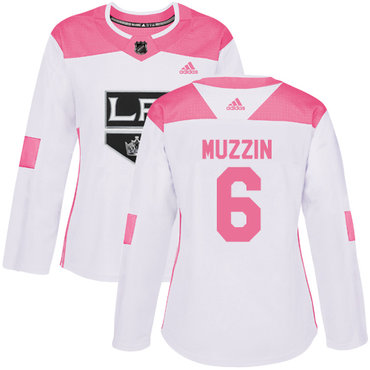 Personalized Women’s Los Angeles Kings #6 Jake Muzzin White Pink Authentic Fashion Stitched NHL Jersey