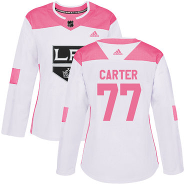 Personalized Women’s Los Angeles Kings #77 Jeff Carter White Pink Authentic Fashion Stitched NHL Jersey