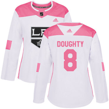 Personalized Women’s Los Angeles Kings #8 Drew Doughty White Pink Authentic Fashion Stitched NHL Jersey
