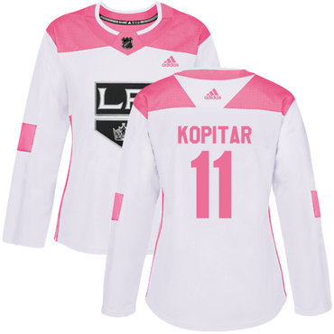 Personalized Women’s Los Angeles Kings #11 Anze Kopitar White Pink Authentic Fashion Stitched NHL Jersey