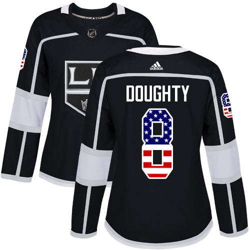 Personalized Women’s Los Angeles Kings #8 Drew Doughty Black Home Authentic USA Flag Stitched NHL Jersey