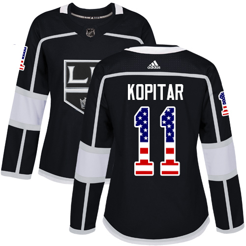 Personalized Women’s Los Angeles Kings #11 Anze Kopitar Black Home Authentic USA Flag Stitched NHL Jersey
