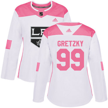 Personalized Women’s Los Angeles Kings #99 Wayne Gretzky White Pink Authentic Fashion Stitched NHL Jersey