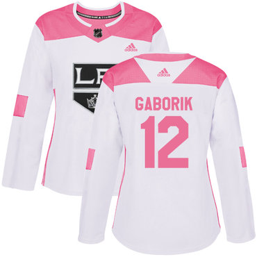 Personalized Women’s Los Angeles Kings #12 Marian Gaborik White Pink Authentic Fashion Stitched NHL Jersey