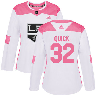 Personalized Women’s Los Angeles Kings #32 Jonathan Quick White Pink Authentic Fashion Stitched NHL Jersey