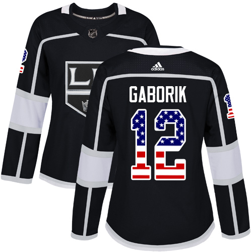 Personalized Women’s Los Angeles Kings #12 Marian Gaborik Black Home Authentic USA Flag Stitched NHL Jersey