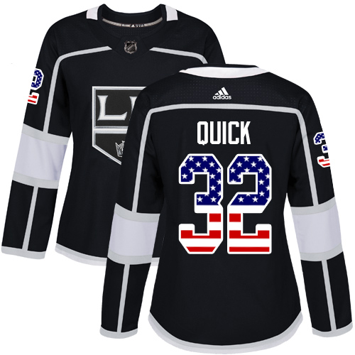 Personalized Women’s Los Angeles Kings #32 Jonathan Quick Black Home Authentic USA Flag Stitched NHL Jersey