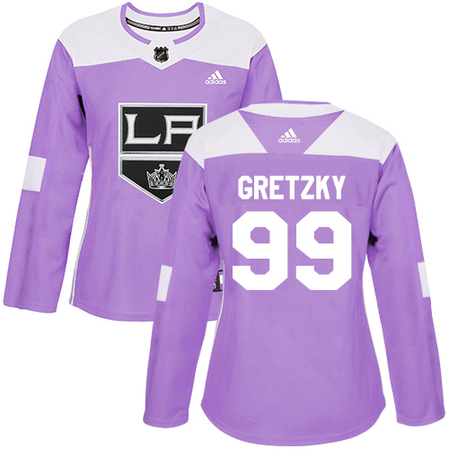 Personalized Women’s Los Angeles Kings #99 Wayne Gretzky Purple Authentic Fights Cancer Stitched NHL Jersey
