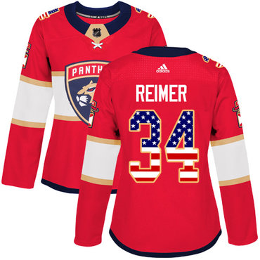 Personalized Women’s Florida Panthers #34 James Reimer Red Home Authentic USA Flag Stitched NHL Jersey