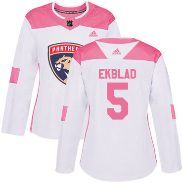 Personalized Women’s Florida Panthers #5 Aaron Ekblad White Pink Authentic Fashion Stitched NHL Jersey