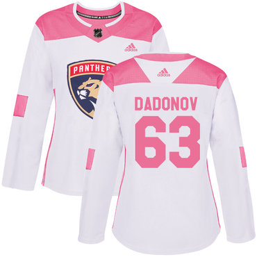 Personalized Women’s Florida Panthers #63 Evgenii Dadonov White Pink Authentic Fashion Stitched NHL Jersey
