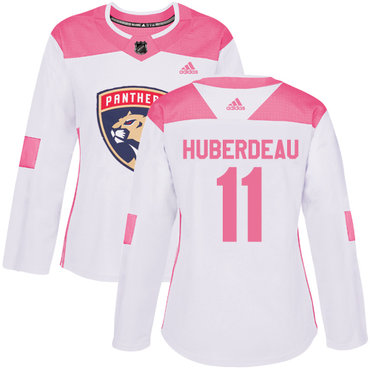 Personalized Women’s Florida Panthers #11 Jonathan Huberdeau White Pink Authentic Fashion Stitched NHL Jersey