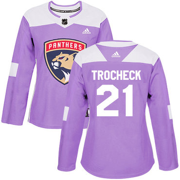 Personalized Women’s Florida Panthers #21 Vincent Trocheck Purple Authentic Fights Cancer Stitched NHL Jersey