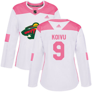 Personalized Women’s Minnesota Wild #9 Mikko Koivu White Pink Authentic Fashion Stitched NHL Jersey