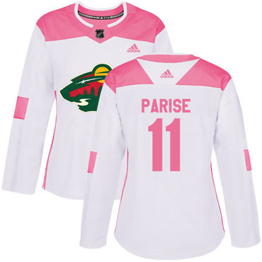 Personalized Women’s Minnesota Wild #11 Zach Parise White Pink Authentic Fashion Stitched NHL Jersey