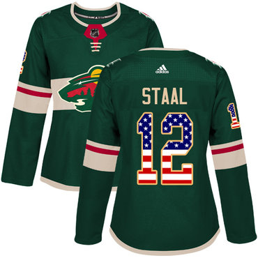 Personalized Women’s Minnesota Wild #12 Eric Staal Green Home Authentic USA Flag Stitched NHL Jersey
