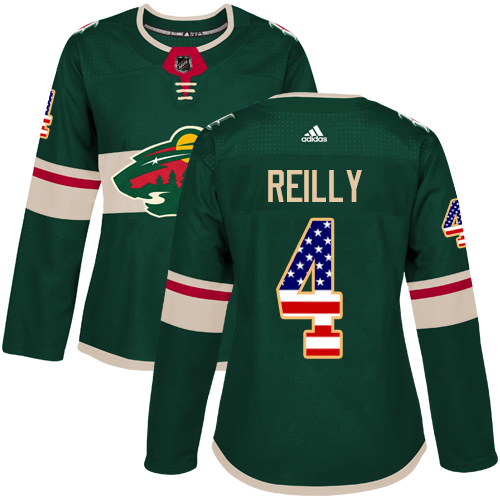 Personalized Women’s Minnesota Wild #4 Mike Reilly Green Home Authentic USA Flag Stitched NHL Jersey