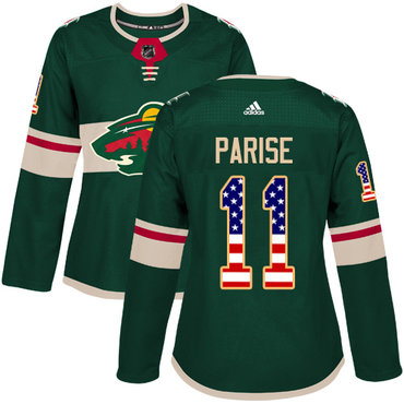 Personalized Women’s Minnesota Wild #11 Zach Parise Green Home Authentic USA Flag Stitched NHL Jersey