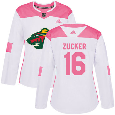 Personalized Women’s Minnesota Wild #16 Jason Zucker White Pink Authentic Fashion Stitched NHL Jersey