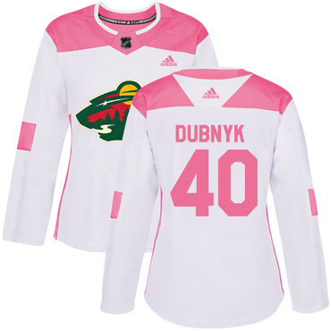 Personalized Women’s Minnesota Wild #40 Devan Dubnyk White Pink Authentic Fashion Stitched NHL Jersey