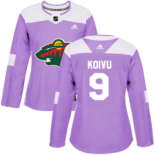 Personalized Women’s Minnesota Wild #9 Mikko Koivu Purple Authentic Fights Cancer Stitched NHL Jersey