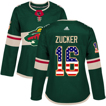 Personalized Women’s Minnesota Wild #16 Jason Zucker Green Home Authentic USA Flag Stitched NHL Jersey