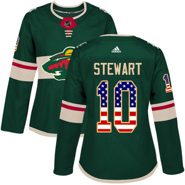 Personalized Women’s Minnesota Wild #10 Chris Stewart Green Home Authentic USA Flag Stitched NHL Jersey