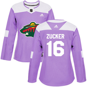 Personalized Women’s Minnesota Wild #16 Jason Zucker Purple Authentic Fights Cancer Stitched NHL Jersey