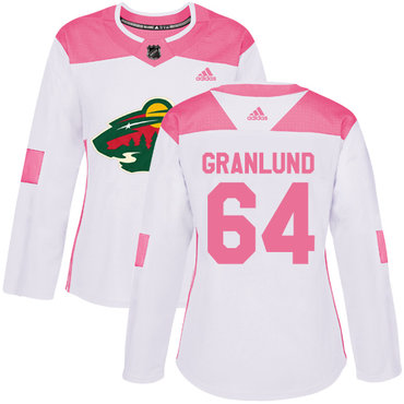 Personalized Women’s Minnesota Wild #64 Mikael Granlund White Pink Authentic Fashion Stitched NHL Jersey