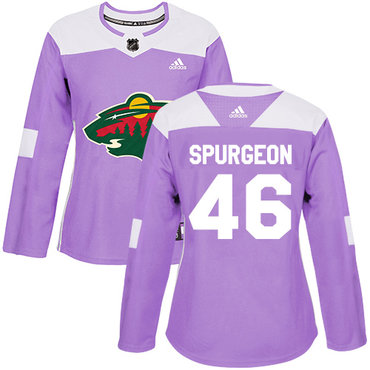 Personalized Women’s Minnesota Wild #46 Jared Spurgeon Purple Authentic Fights Cancer Stitched NHL Jersey