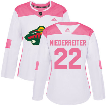 Personalized Women’s Minnesota Wild #22 Nino Niederreiter White Pink Authentic Fashion Stitched NHL Jersey