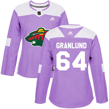 Personalized Women’s Minnesota Wild #64 Mikael Granlund Purple Authentic Fights Cancer Stitched NHL Jersey