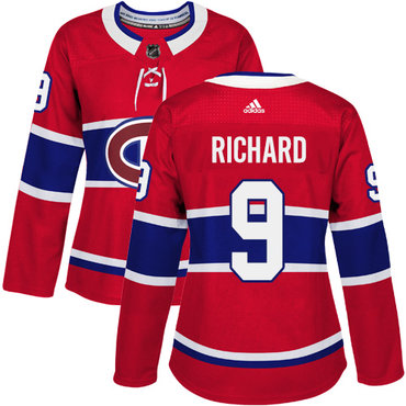 Personalized Women’s Montreal Canadiens #9 Maurice Richard Red Home Authentic Stitched NHL Jersey