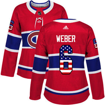 Personalized Women’s Montreal Canadiens #6 Shea Weber Red Home Authentic USA Flag Stitched NHL Jersey