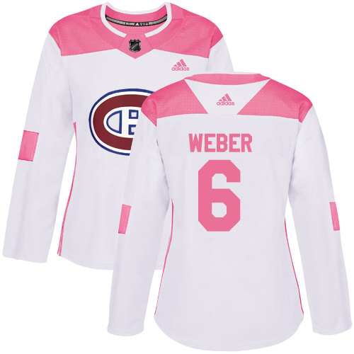 Personalized Women’s Montreal Canadiens #6 Shea Weber White Pink Authentic Fashion Stitched NHL Jersey