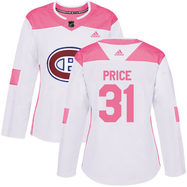 Personalized Women’s Montreal Canadiens #31 Carey Price White Pink Authentic Fashion Stitched NHL Jersey